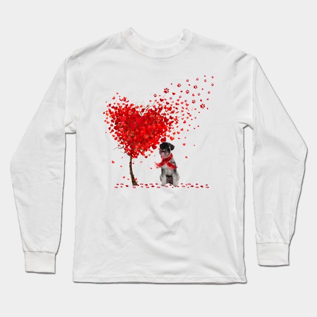 Happy Valentine's Day Heart Tree Love Standard Schnauzer Long Sleeve T-Shirt by cyberpunk art